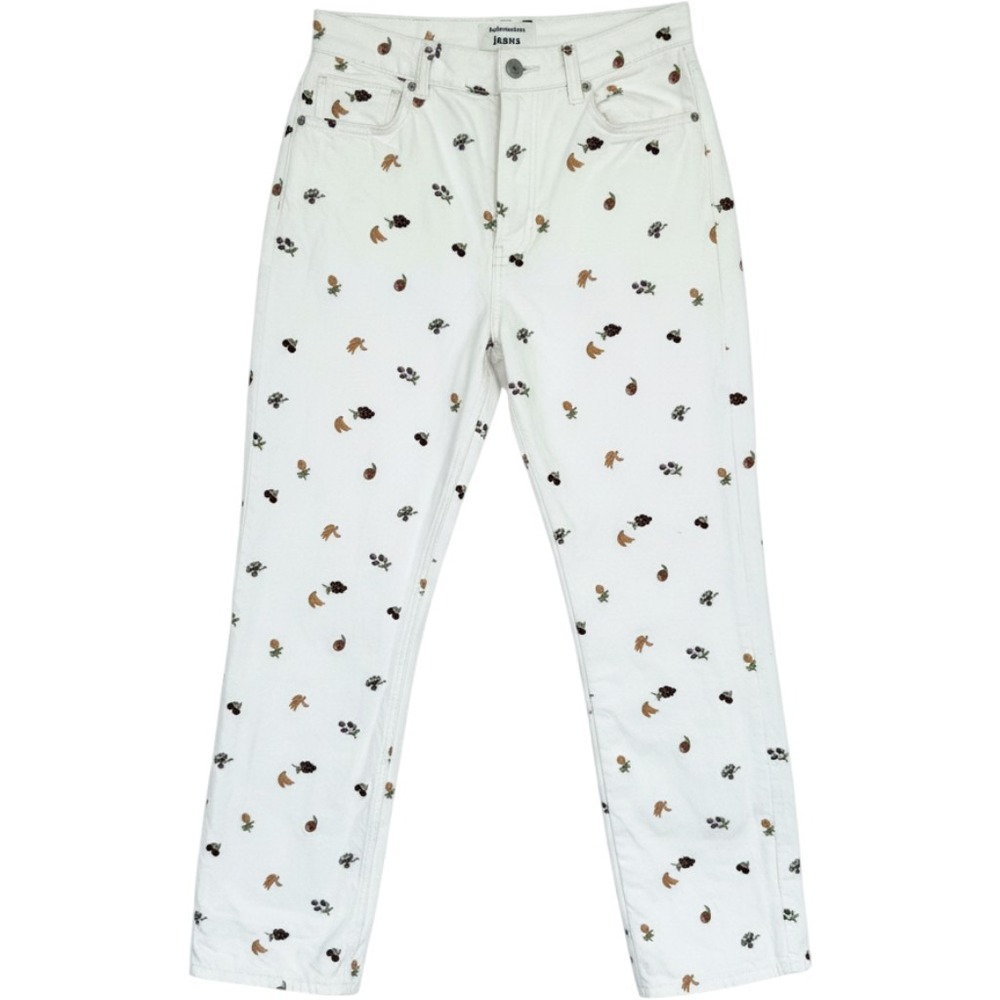 Reformation Fruit Embroidered Jeans Womens 28 White High Rise Straight Leg Denim